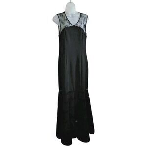 JS Collections Black‎ Sleeveless Vee Neck Lace Illusion Mermaid Gown Size 10 EUC